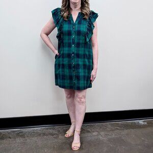 Women's Green Navy Tartan Plaid Mini Dress Entro Size Large NWT